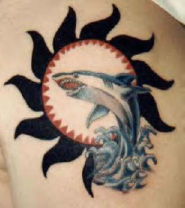 Shark and black sun Tattoo
